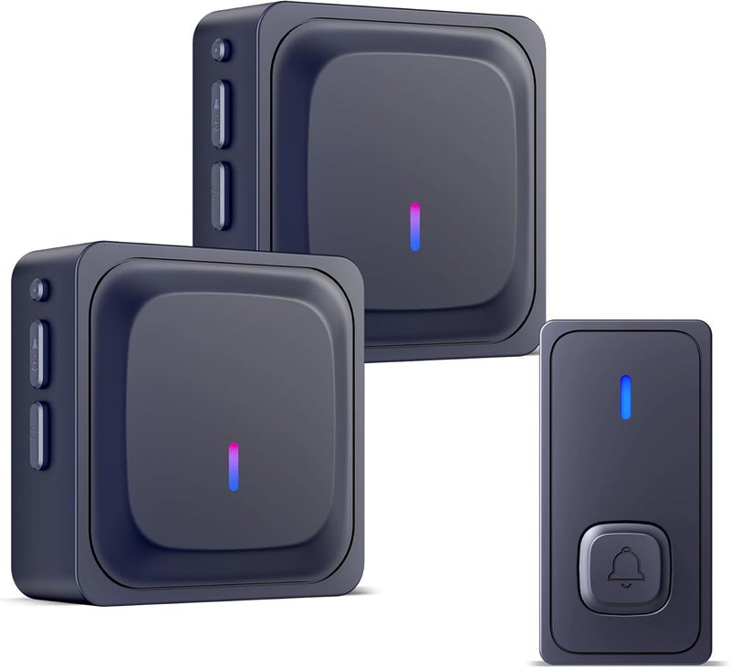 BN-LINK Wireless Doorbell with 2 Receivers, IP55 Waterproof 1000 Feet with 58 Chimes & LED Flash Adjustable Volume Wireless Door Bell, Perfect for Homes, Teachers Classroom Office (Black) - Image 1